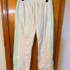 Adidas Women’s White Track Pants with Mint Side Stripes Size Medium